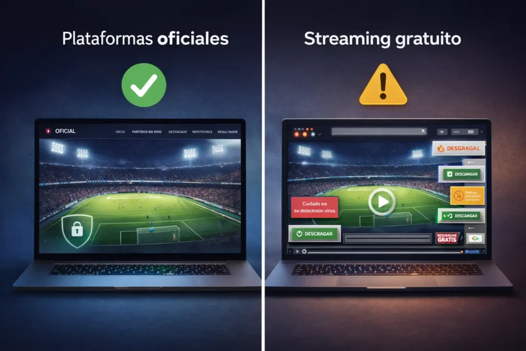 Imagen de comparación entre plataformas oficiales y streaming gratuito para ver fútbol online