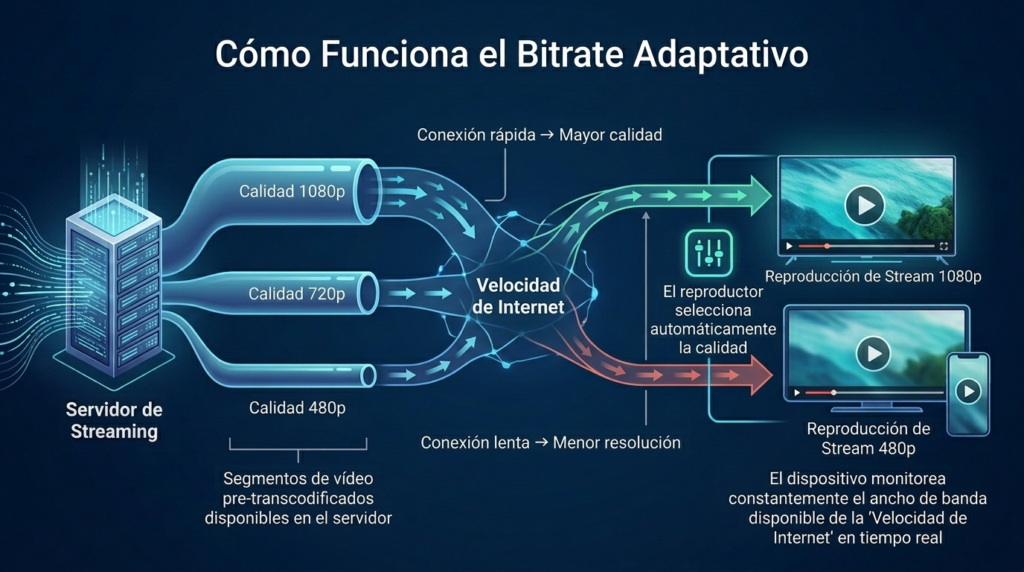 infografia para Cómo Funciona el Bitrate Adaptativo