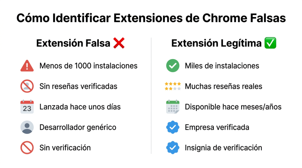 infografia para Cómo Identificar Extensiones Falsas en Chrome
