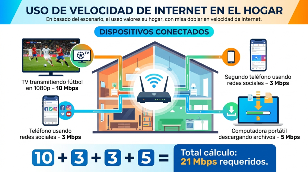 Qué Velocidad de Internet Necesitas para Ver Fútbol en HD 3 infografia para Uso de Internet con Varios Dispositivos