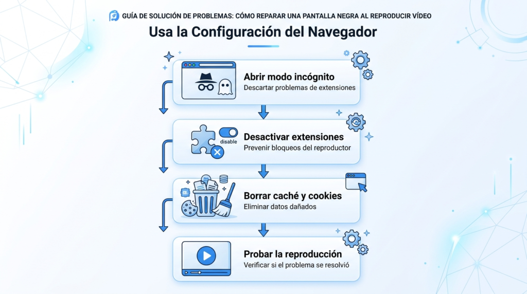 infografia para ¿Cómo Solucionar Pantalla Negra Mediante Configuración de Navegador