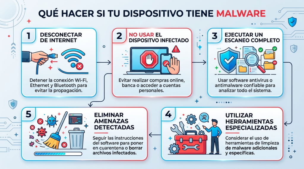 infografia para ¿Qué Hacer Si Sospechas Infección de Malware